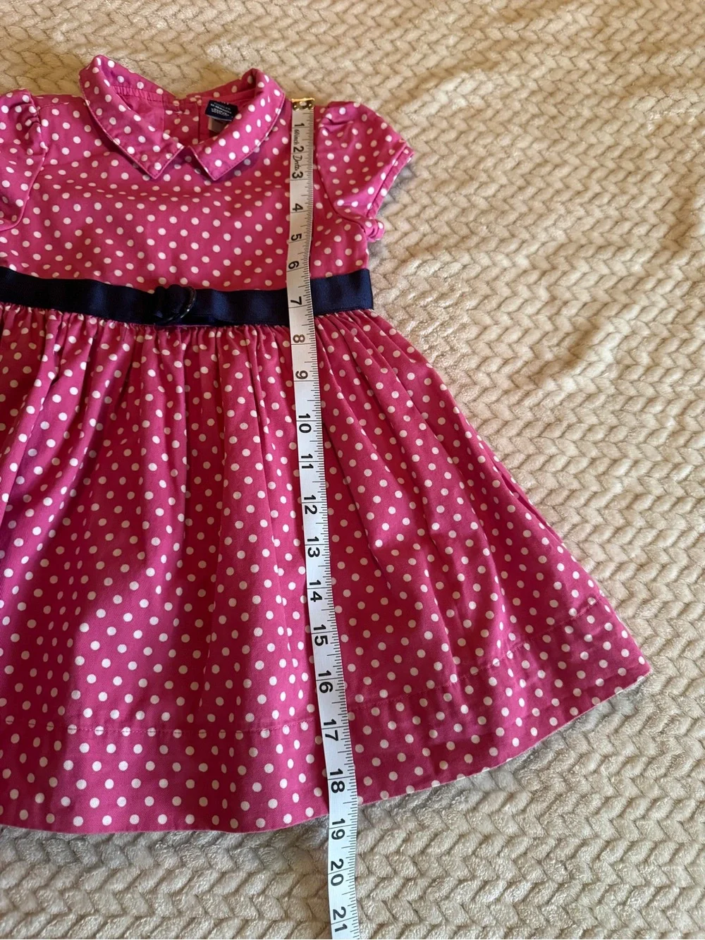 GAP Pink Cotton Polka Dot Dress with Navy Belt Size 12-18 Months